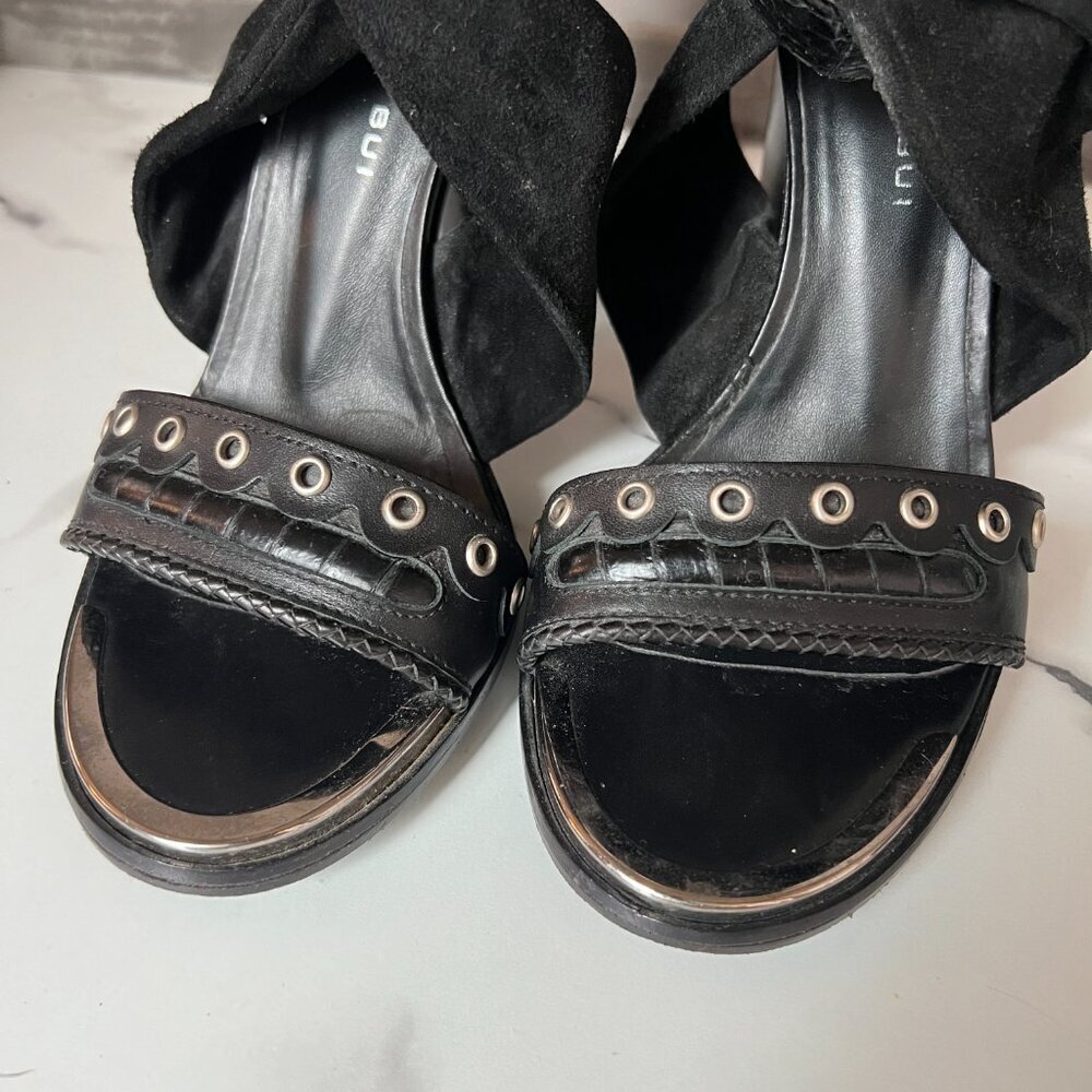 Barbara Bui Black Leather Grommet Buckle Gladiator Heels Size 37.5 - Picture 5 of 10